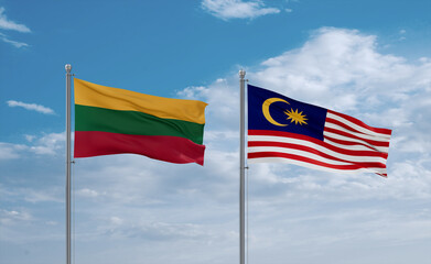 Malaysia and Lithuania flags, country relationship concept