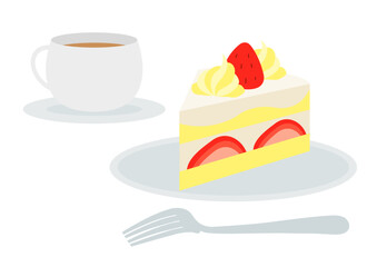 ショートケーキと飲み物のイラスト_苺ショート_2
