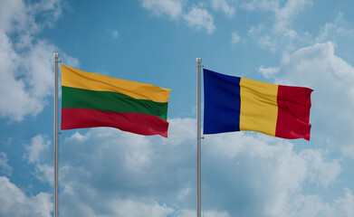 Romania and Lithuania flags, country relationship concept