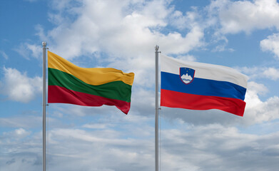 Slovenia and Lithuania flags, country relationship concept