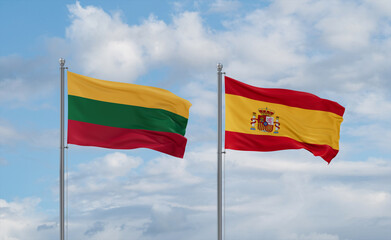 Spain and Lithuania flags, country relationship concept