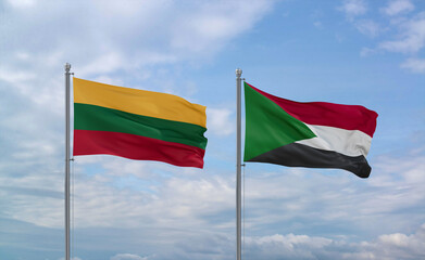 Sudan and Lithuania flags, country relationship concept