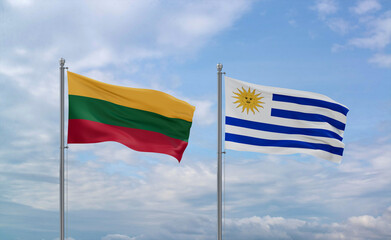 Uruguay and Lithuania flags, country relationship concept