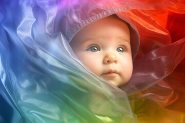Fototapeta premium A precious baby with oversized, innocent eyes exudes purity and sensitivity to the world, destined to grow and learn about life's ways. Generative AI.