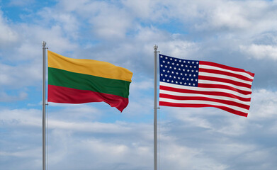 USA and Lithuania flags, country relationship concepts