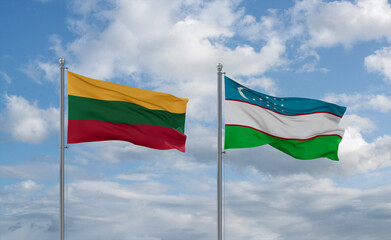 Uzbekistan and Lithuania flags, country relationship concept