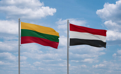 Yemen and Lithuania flags, country relationship concept
