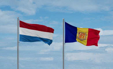 Luxembourg and Andorra national flags, country relationship concept