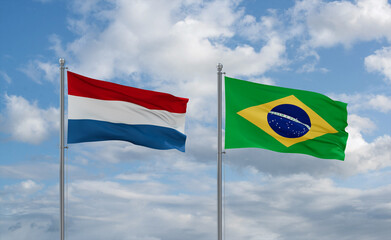 Luxembourg and Brazil flags, country relationship concept
