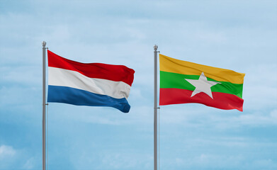 Myanmar and Luxembourg flags, country relationship concept
