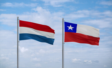 Chile and Luxembourg flags, country relationship concept