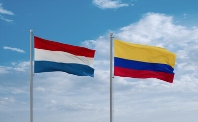 Colombia and Luxembourg flags, country relationship concept