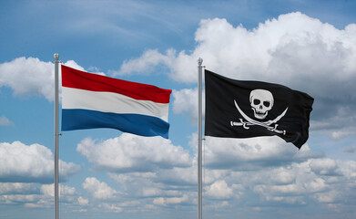 Pirate and Luxembourg flags, country relationship concept
