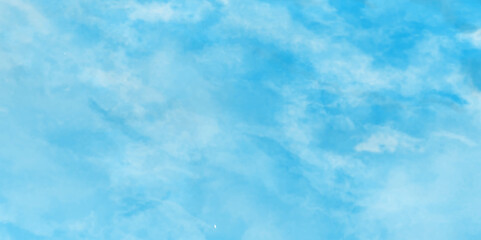 winter seasonal cloudy blue sky background, Sky clouds with brush painted blue watercolor texture, small and large clouds alternating and moving slowly on cloudy winter morning blue sky.