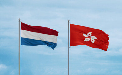 Hong Kong and Luxembourg flags, country relationship concept