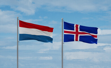 Iceland and Luxembourg flags, country relationship concept