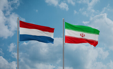 Iran and Luxembourg flags, country relationship concept