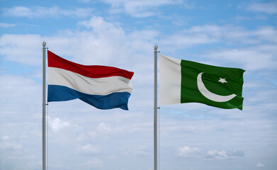 Pakistan and Luxembourg flags, country relationship concept