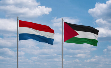 Palestine and Luxembourg flags, country relationship concept