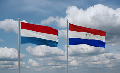 Paraguay and Luxembourg flags, country relationship concept