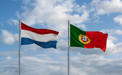 Portugal and Luxembourg flags, country relationship concept