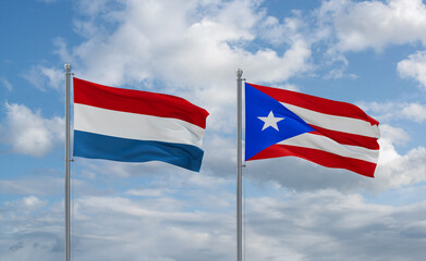 Puerto Rico and Luxembourg flags, country relationship concept