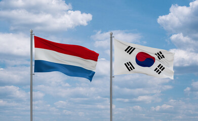 South Korea and Luxembourg flags, country relationship concept