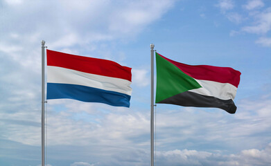 Sudan and Luxembourg flags, country relationship concept