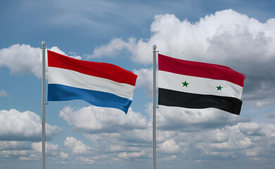 Syrian and Luxembourg flags, country relationship concept