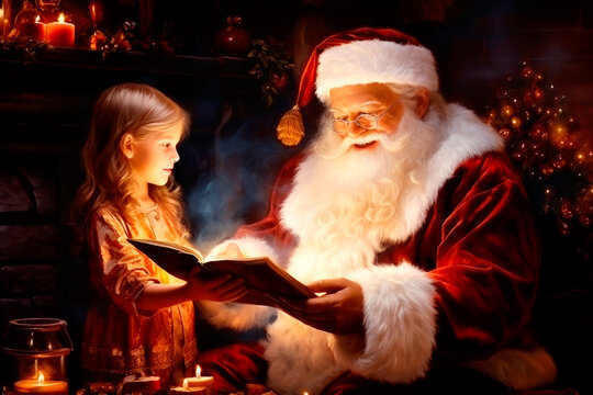 Real Santa Claus gives presents, childhood in Christmas time. AI Generated