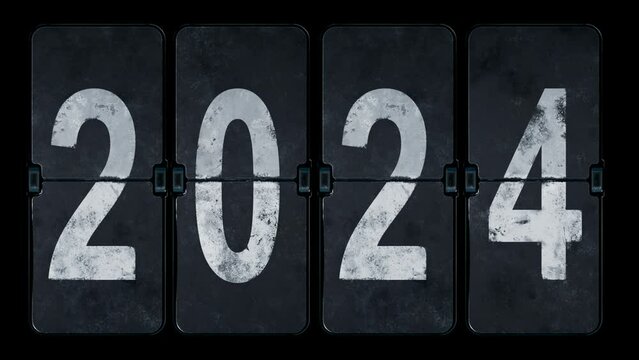mechanical scoreboard. random digits form the number 2024