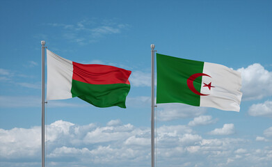Madagascar and Algeria national flags, country relationship concept