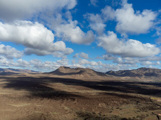 Canarian volcanic landscape and mountains on Fuerteventura island, Canary islands, winter in Spain