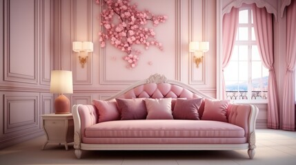 Classic bedroom interior in pink tones.