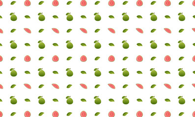 Guava whole, leaf and slice seamless pattern.Beautiful vector seamless pattern with whole Guava, leaves and Guava pieces. Doodles. Suitable for wallpaper,  surface textures, textile.