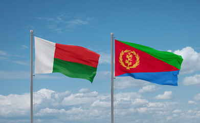 Eritrea and Madagascar flags, country relationship concept
