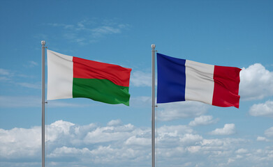 Naklejka na ściany i meble Madagascar and France flags, country relationship concept
