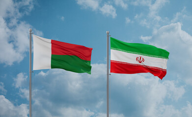 Iran and Madagascar flags, country relationship concept