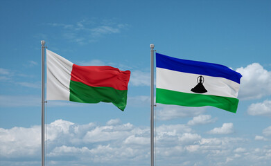 Lesotho and Madagascar flags, country relationship concept