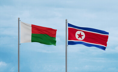 North Korea and Madagascar flags, country relationship concept