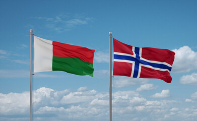 Norway and Madagascar flags, country relationship concept
