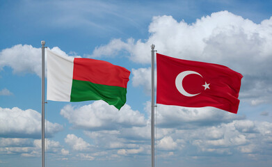 Turkey and Madagascar flags, country relationship concept