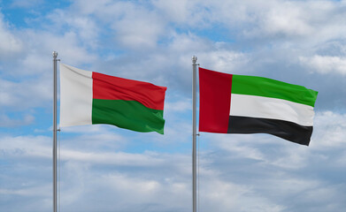UAE and Madagascar flags, country relationship concept