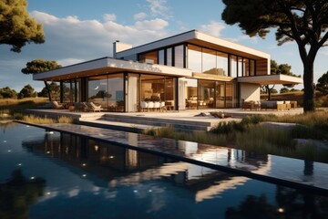 Fototapeta na wymiar Modern exterior of a luxury villa in a minimal style.