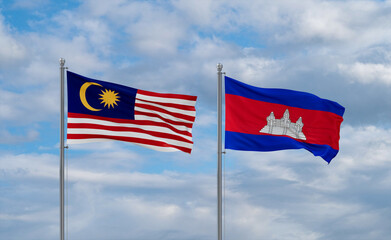 Cambodia and Malaysia flags, country relationship concept