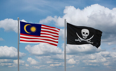 Pirate and Malaysia flags, country relationship concept