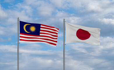 Japan and Malaysia flags, country relationship concept