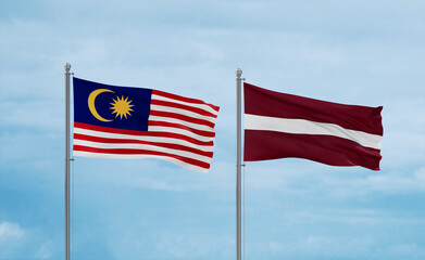 Latvia and Malaysia flags, country relationship concept