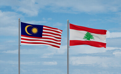 Lebanon and Malaysia flags, country relationship concept