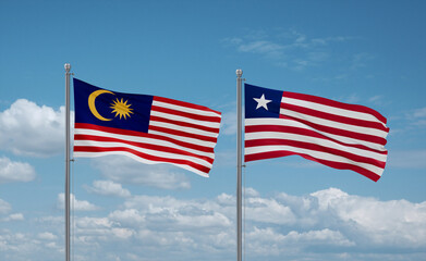 Liberia and Malaysia flags, country relationship concept